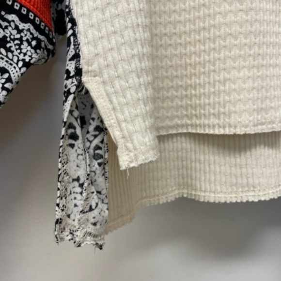 NEW Free People Josie Patterned Mixed Knit Top Textured Cable Trim - Picture 8 of 10